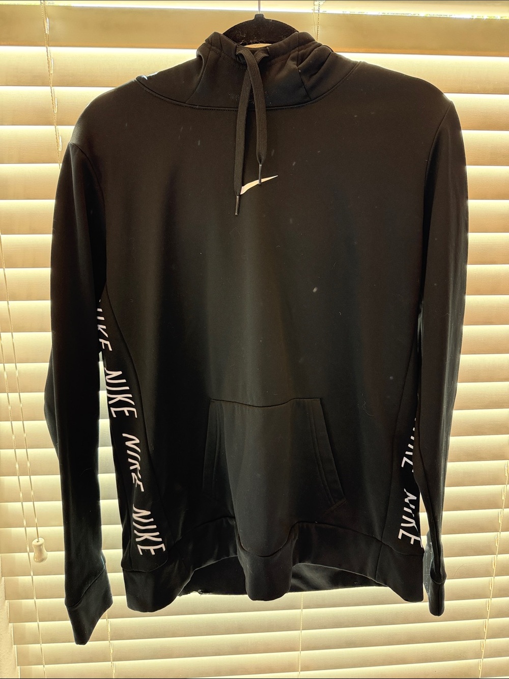 Nike Black Hoodie with White Swoosh and Side Logo Tape
